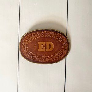 Vintage Ed Belt Buckle Leather and Brass, Monogram